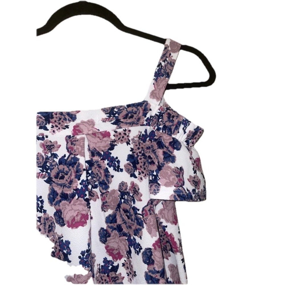 Ultra Flirt Womens Floral Cold Shoulder Ruffle Top Purple Pink Small 3D464 - Picture 10 of 13